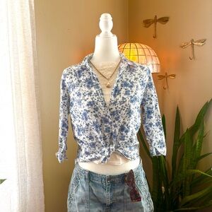 Talbots Blue and White Floral Button Down Shirt